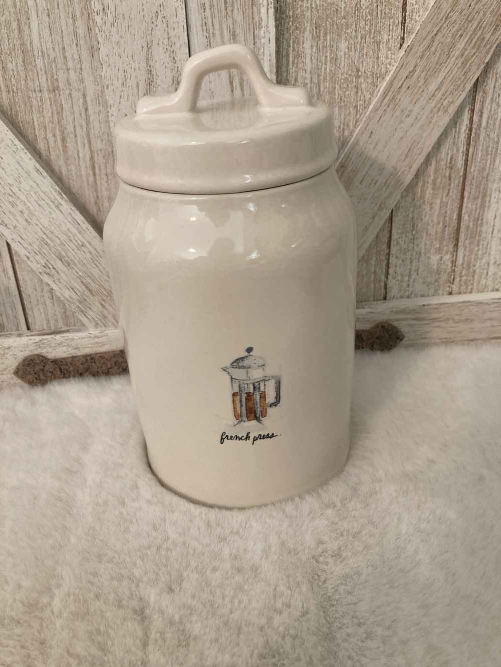 Rae Dunn Ceramic Canister with French Press Illustration